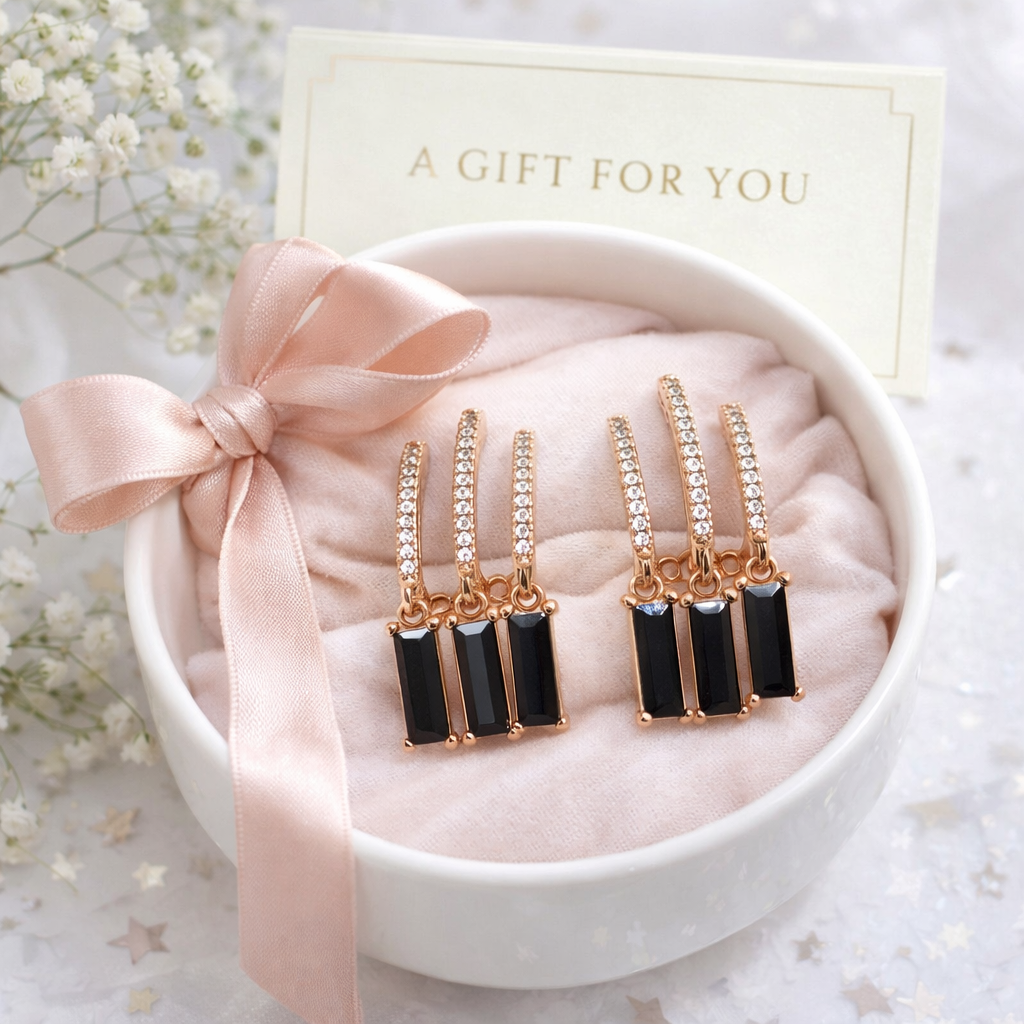 Chic Noir Crystal Rose Gold Plated Hoop Drops