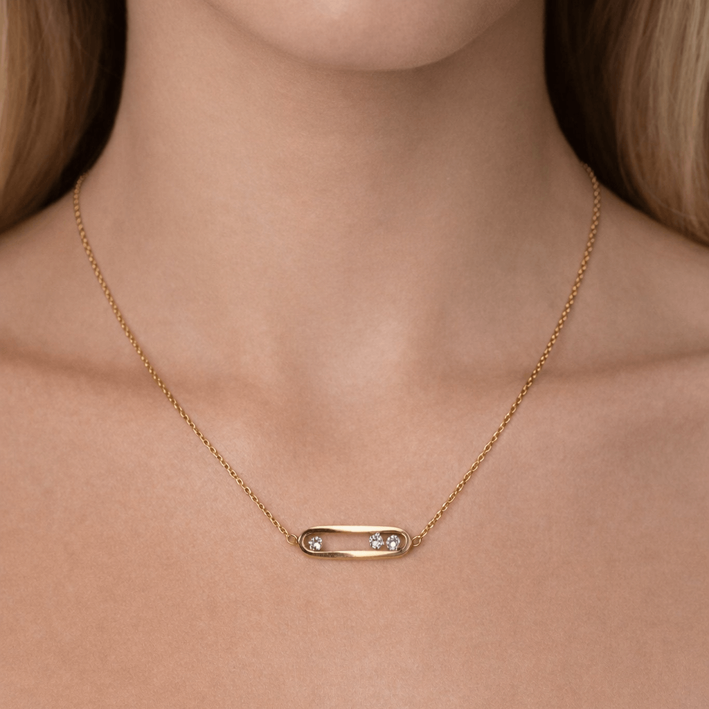 Gold-Plated Minimal Crystal Bar Pendant Necklace