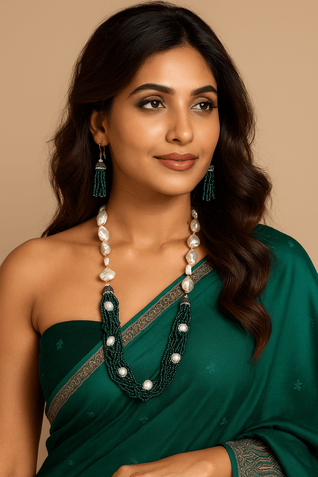 Green Crystal pearl mala