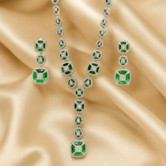 Contemporary American diamond green necklace set