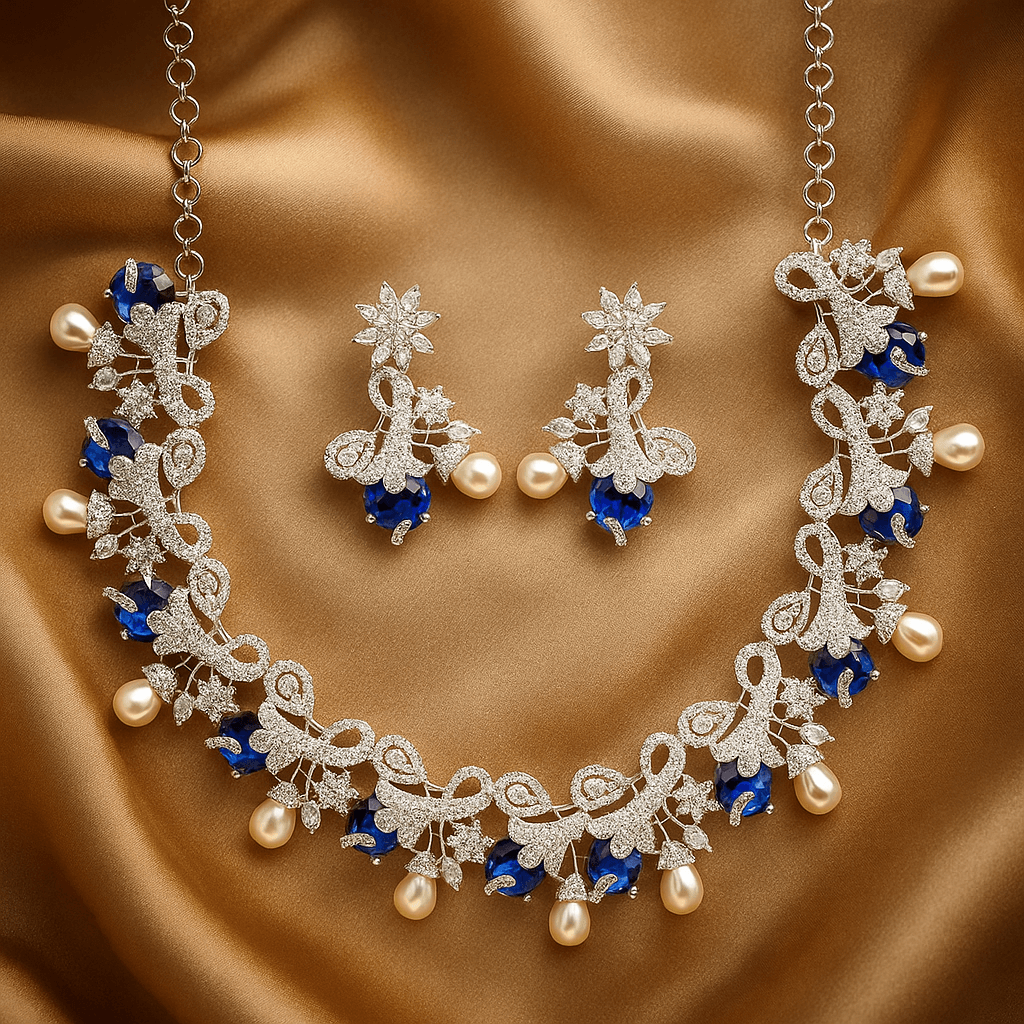 Blue Stone cubic zirconia necklace set