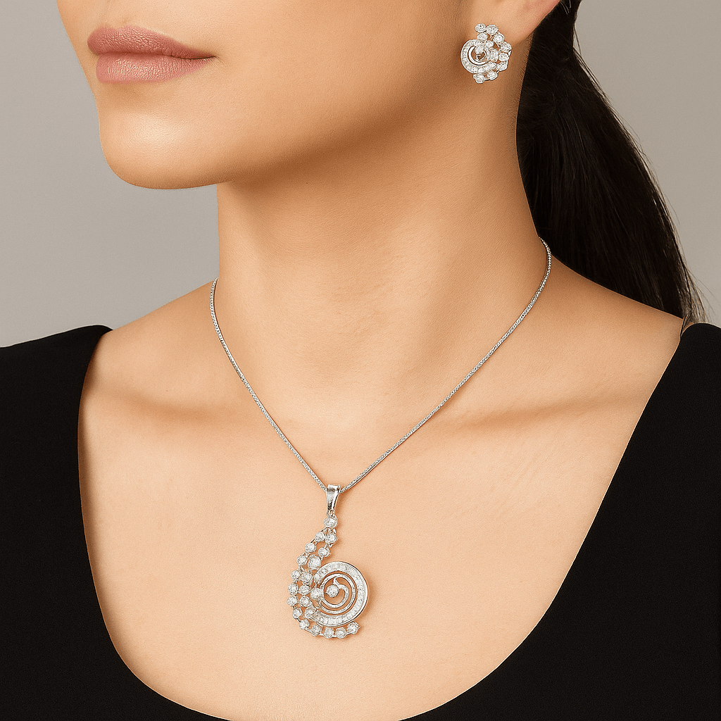 Fancy Rhodium plated pendent set