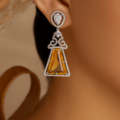 Trapezoid -shaped yellow gemstone Earring