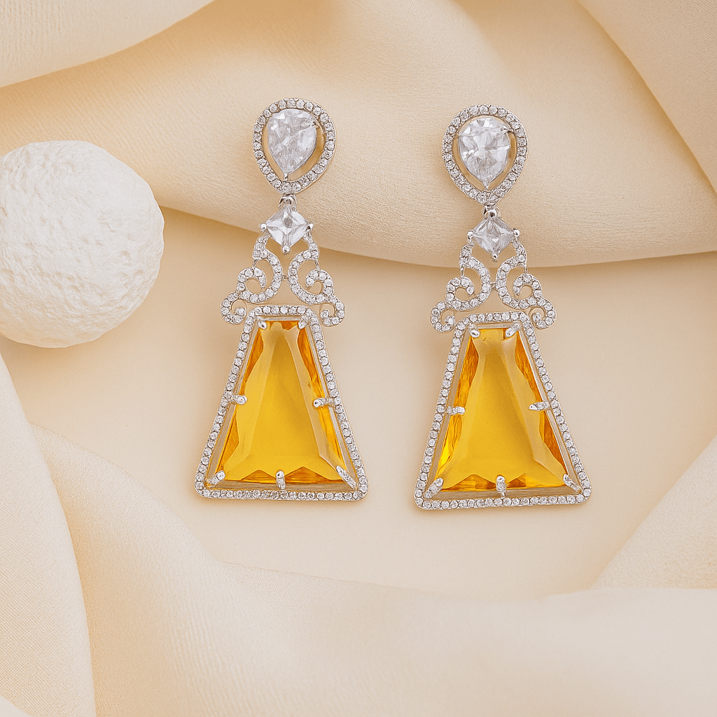 Trapezoid -shaped yellow gemstone Earring