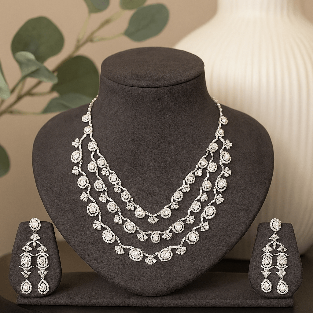 American Diamond multi layer necklace set