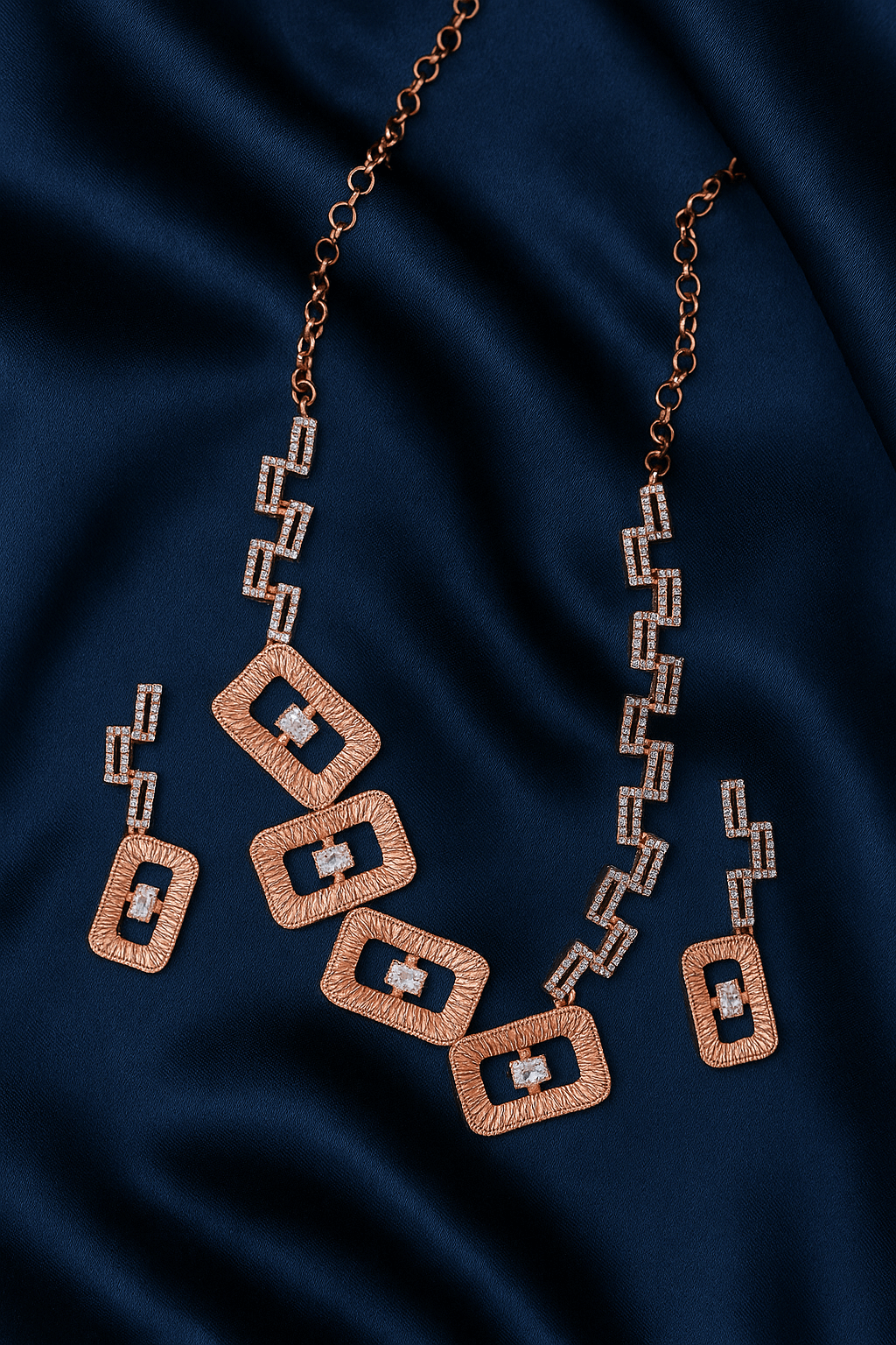 Contemporary American diamond rose gold necklace set