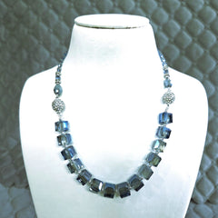 Blue Crystal Beaded Necklace Cum Bracelet Set for Women Elegant Silver-Tone Designer Jewellery Set for Party Wedding Festive Wear