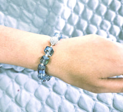 Blue Crystal Beaded Necklace Cum Bracelet Set for Women Elegant Silver-Tone Designer Jewellery Set for Party Wedding Festive Wear