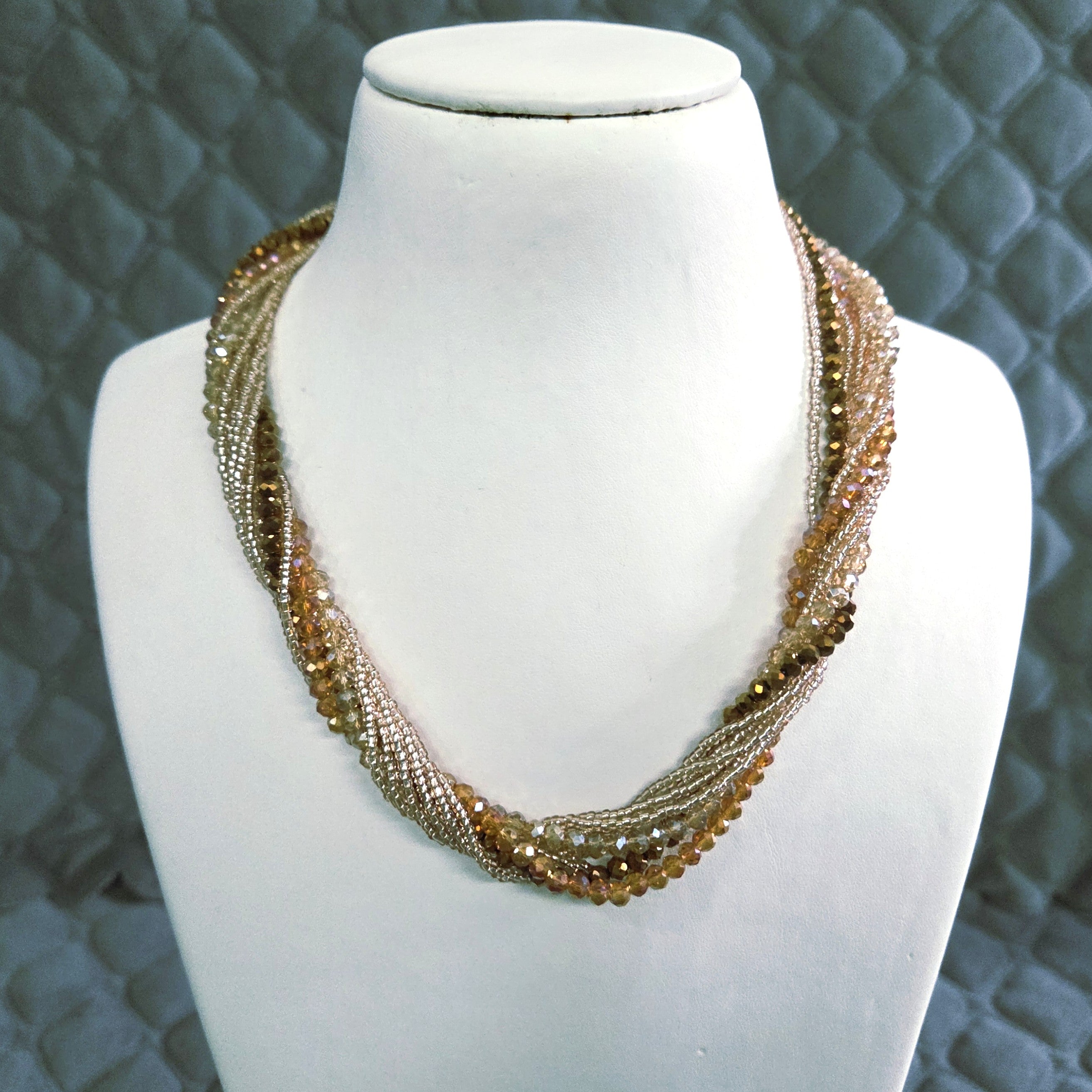 Golden Brown Crystal Multi-Strand Necklace for Women | Elegant Designer Statement Jewellery