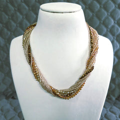 Golden Brown Crystal Multi-Strand Necklace for Women | Elegant Designer Statement Jewellery