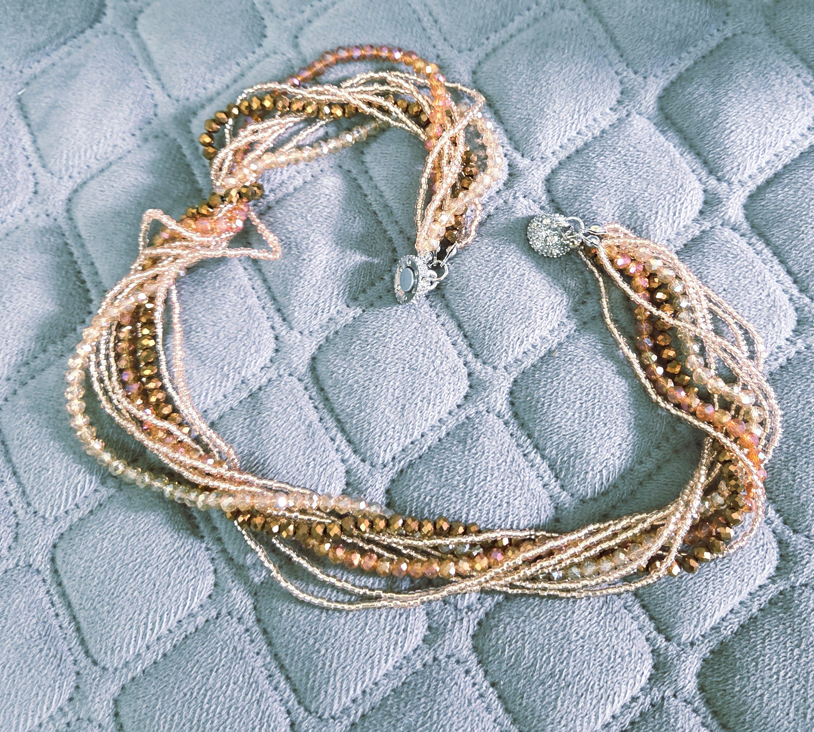 Golden Brown Crystal Multi-Strand Necklace for Women | Elegant Designer Statement Jewellery