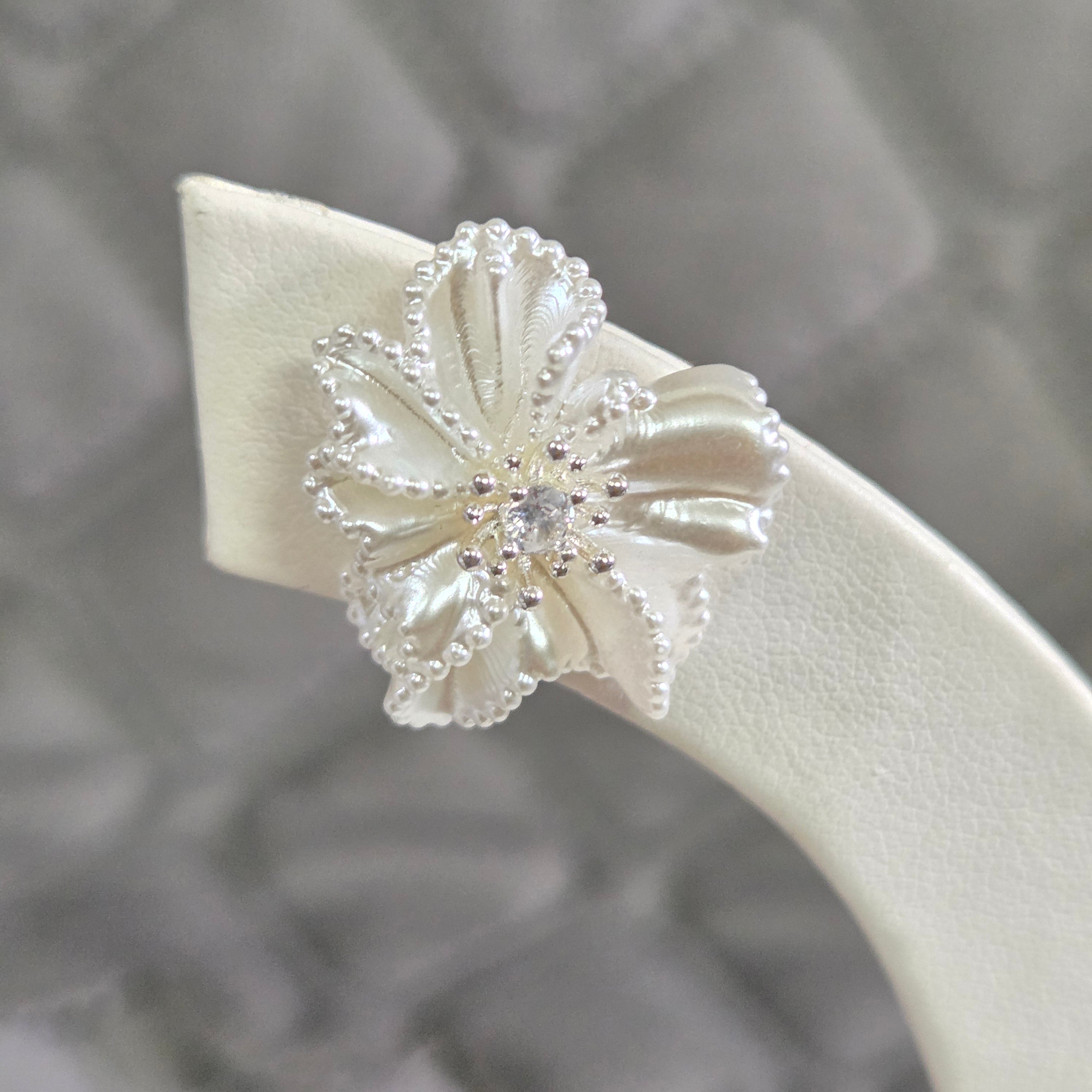 Silver Tone White Pearl Flower Stud Earrings for Women Crystal Floral Statement Earrings