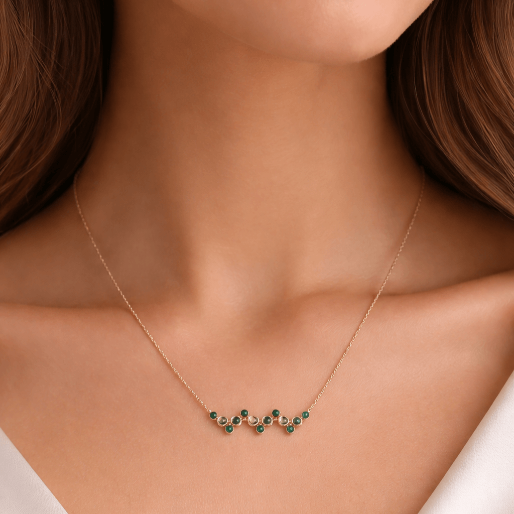 Premium Gold-Plated Green Crystal Cluster Necklace | Elegant Short Necklace