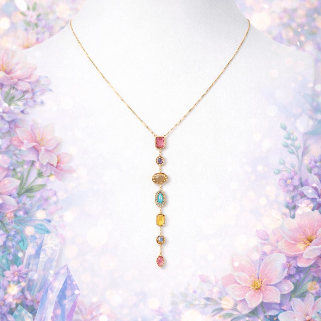 Party Wear Gold Plated Multi-Stone Drop Necklace