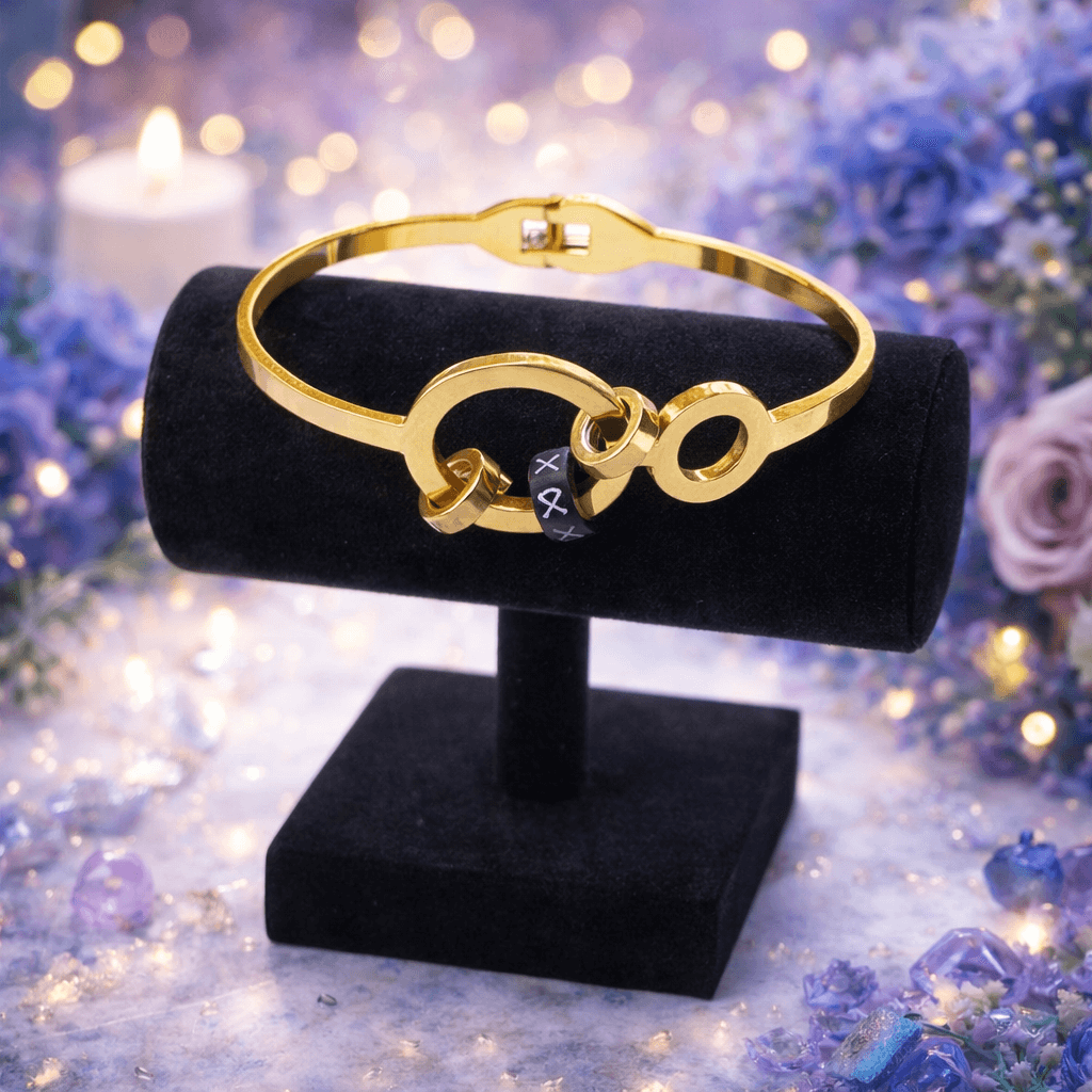 Dual Circle Charm Gold Plated Bracelet /Kada