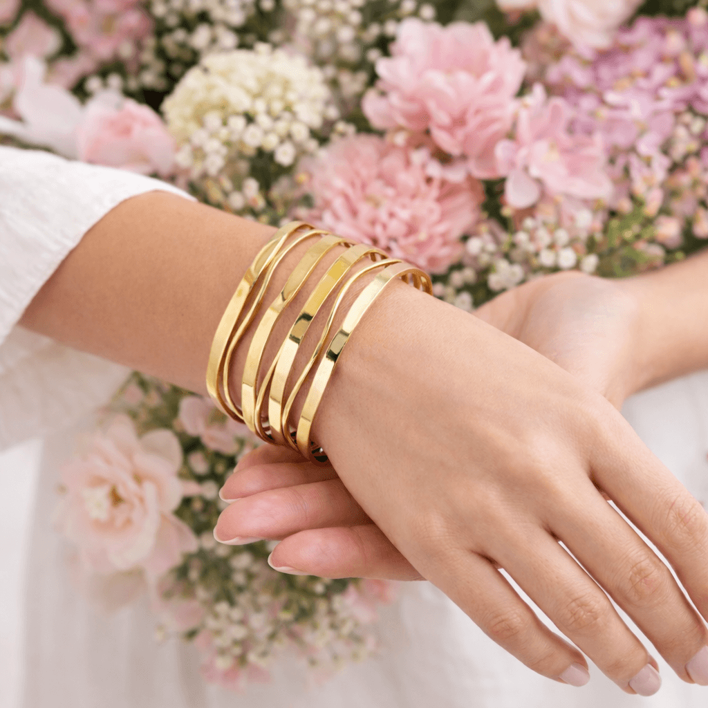 Stylish Multi-Line Gold open Cuff Bracelet