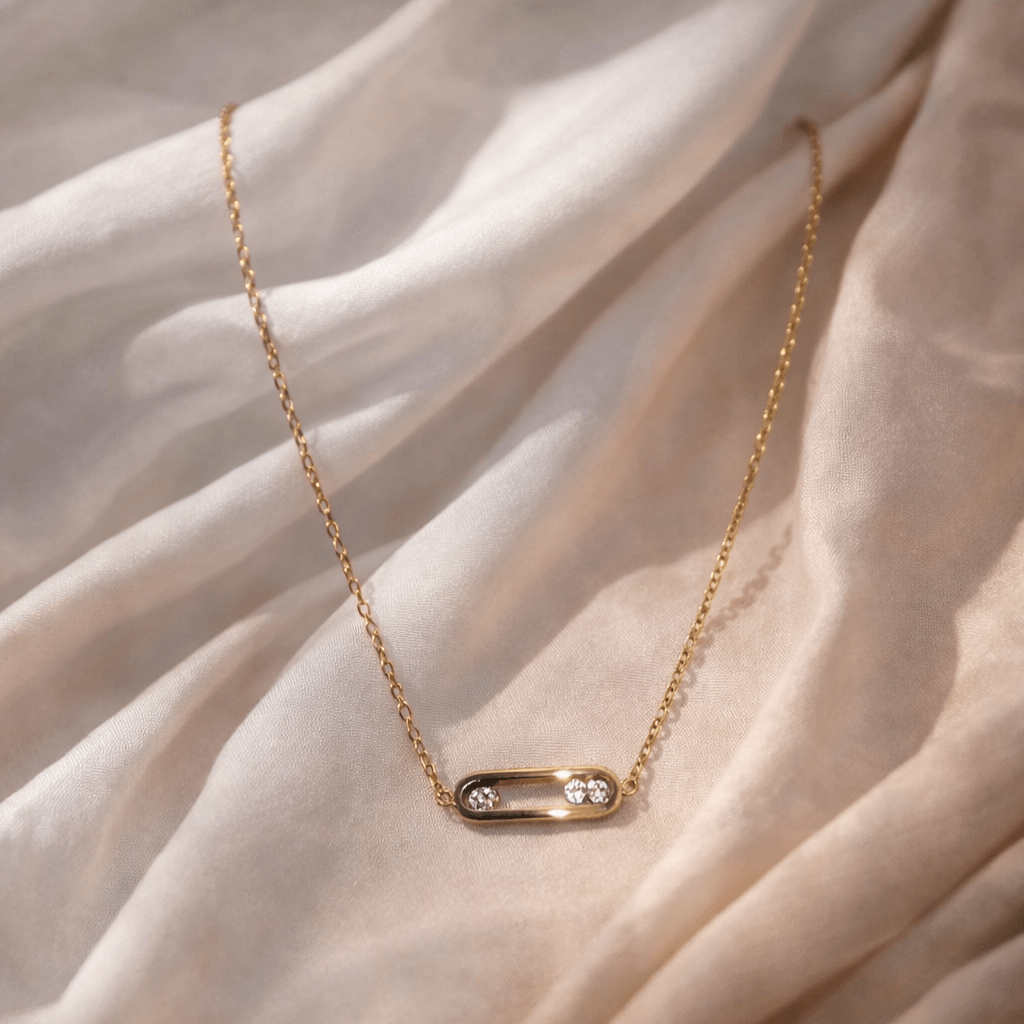 Gold-Plated Minimal Crystal Bar Pendant Necklace