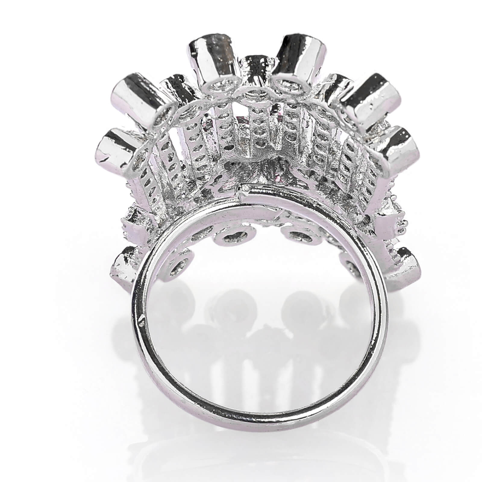 Rhodium plated with  American diamond rectangular adjustable Finger Ring