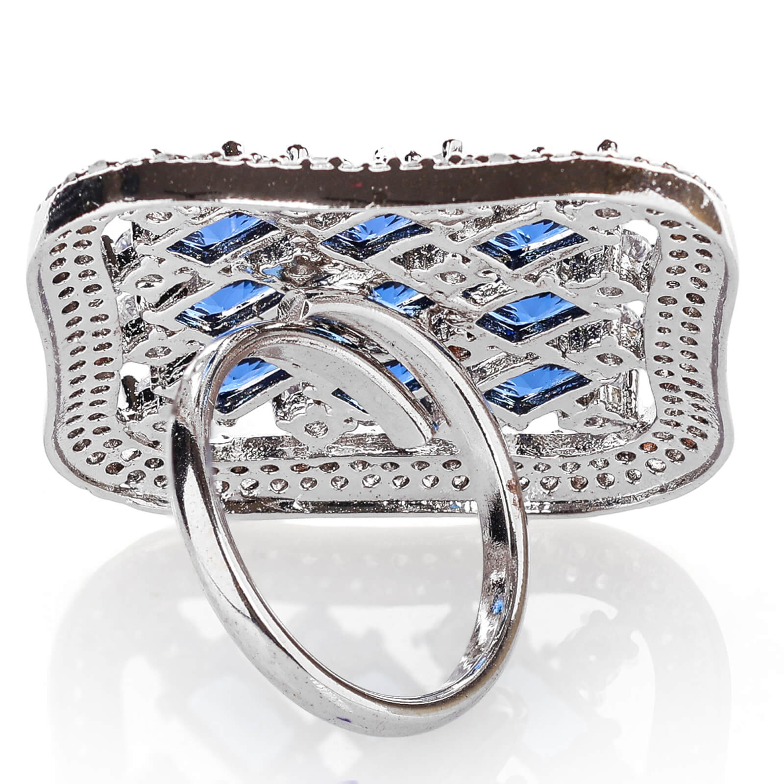 Rhodium plated with American diamond square shape  adjustable Finger Ring