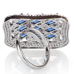 Rhodium plated with American diamond square shape  adjustable Finger Ring