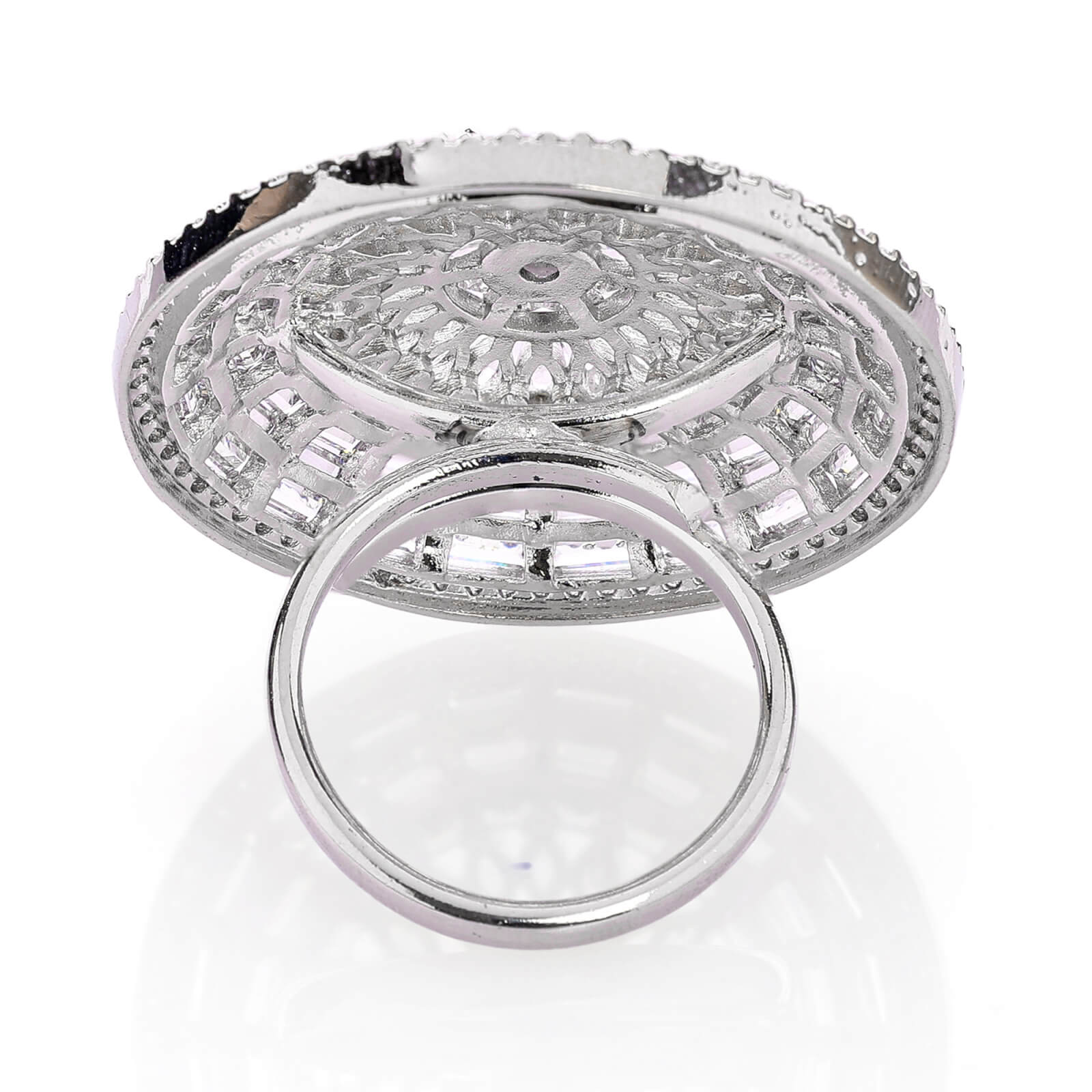 Rhodium plated with CZ Round shape adjustable Finger Ring