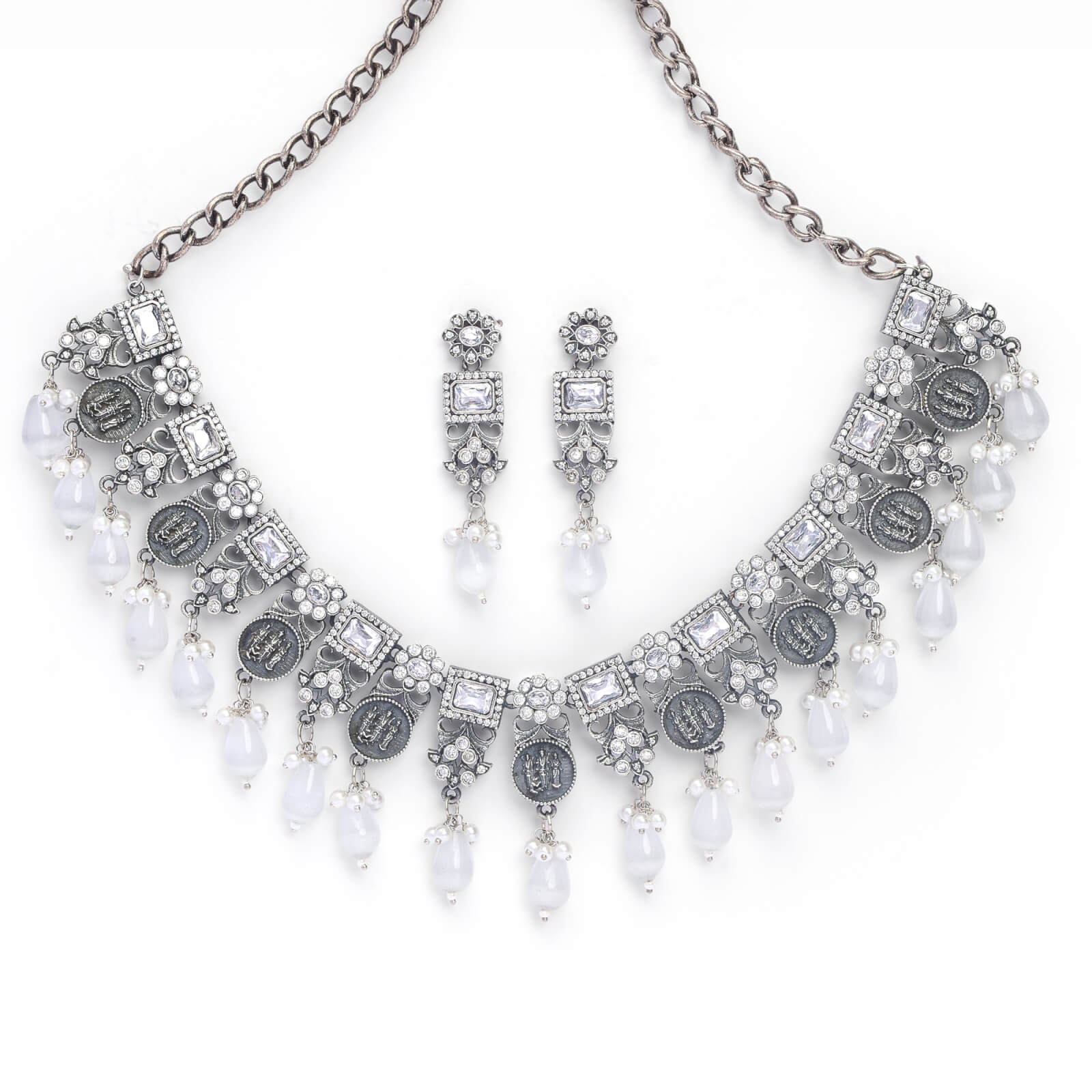 Oxidized Silver black AD necklace set