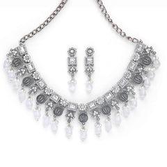 Oxidized Silver black AD necklace set