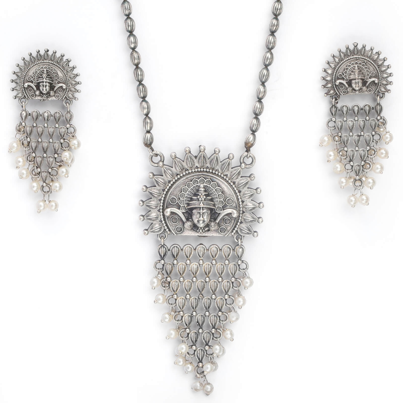 Contemporary oxidized temple necklace set