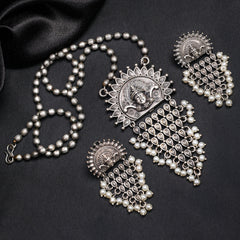 Contemporary oxidized temple necklace set