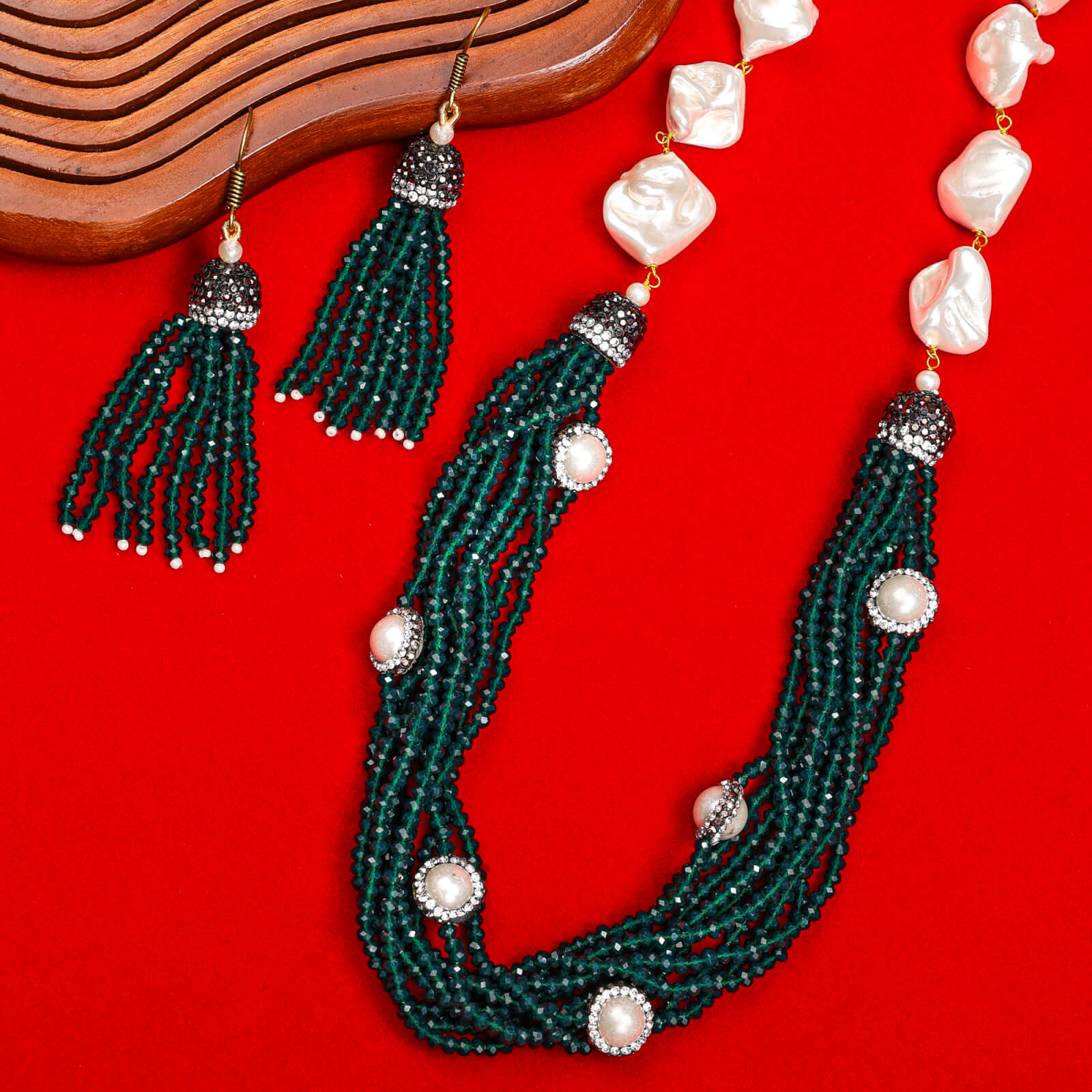 Green Crystal pearl mala