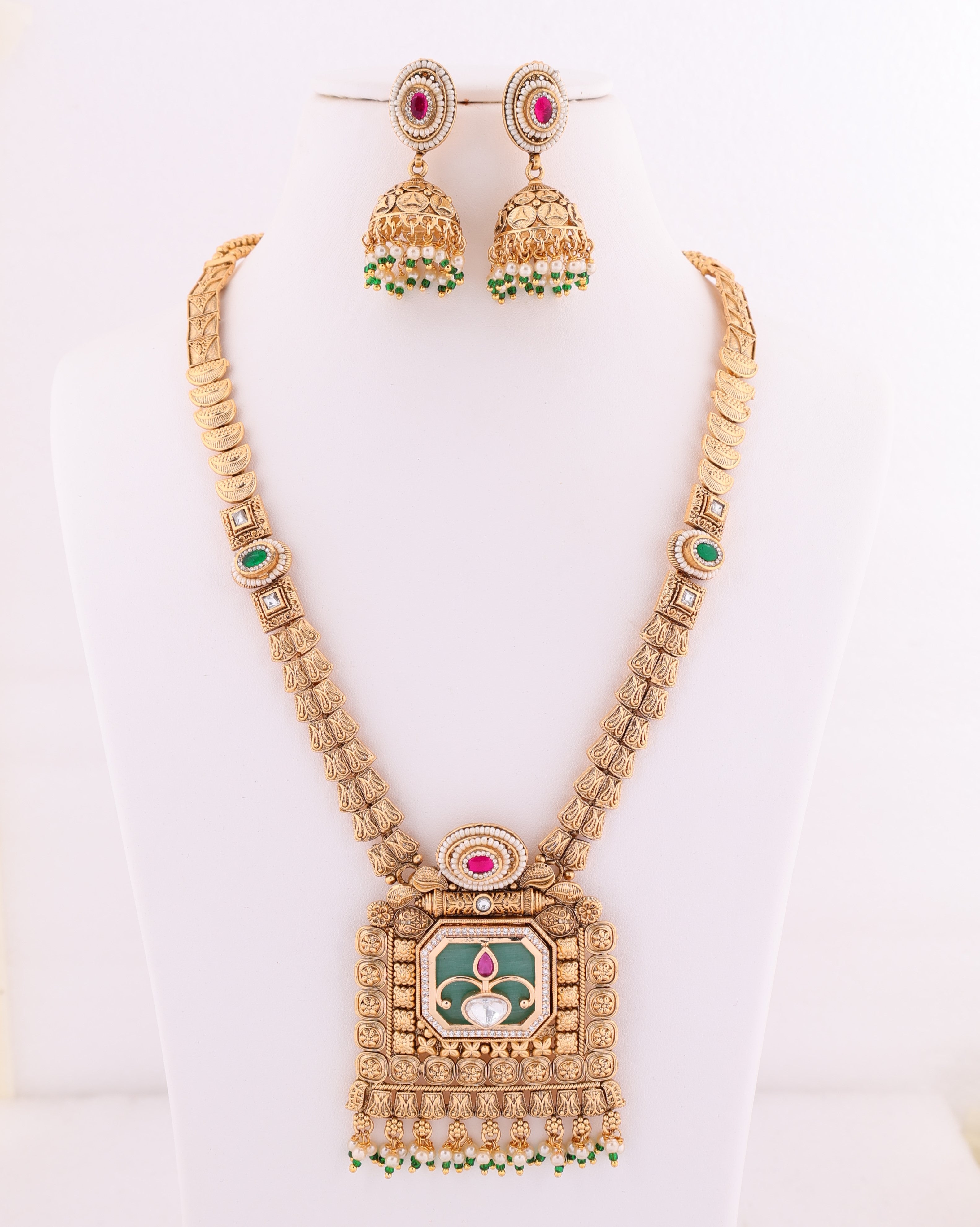 Temple Grace- Gold plated long Necklace set