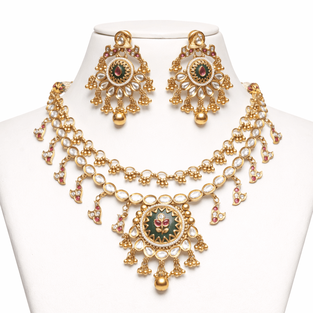 Traditional Gold Plated Kundan Necklace Set for Women