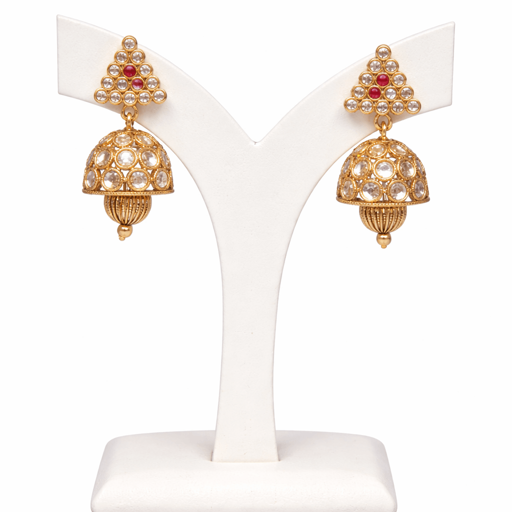 Gold Plated Multi-Layer Triple Line CZ Stone  Kundan Necklace Set for Women