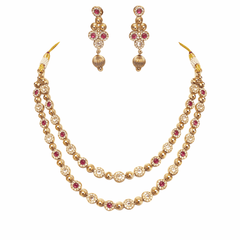 Traditional Gold Plated Double Layer Necklace Set for Women