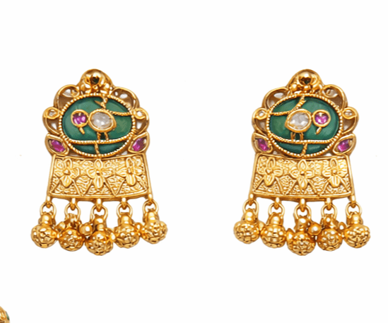 Traditional Ethnic Gold Plated Antique Peacock Design Long Necklace Set