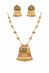 Traditional Ethnic Gold Plated Antique Peacock Design Long Necklace Set