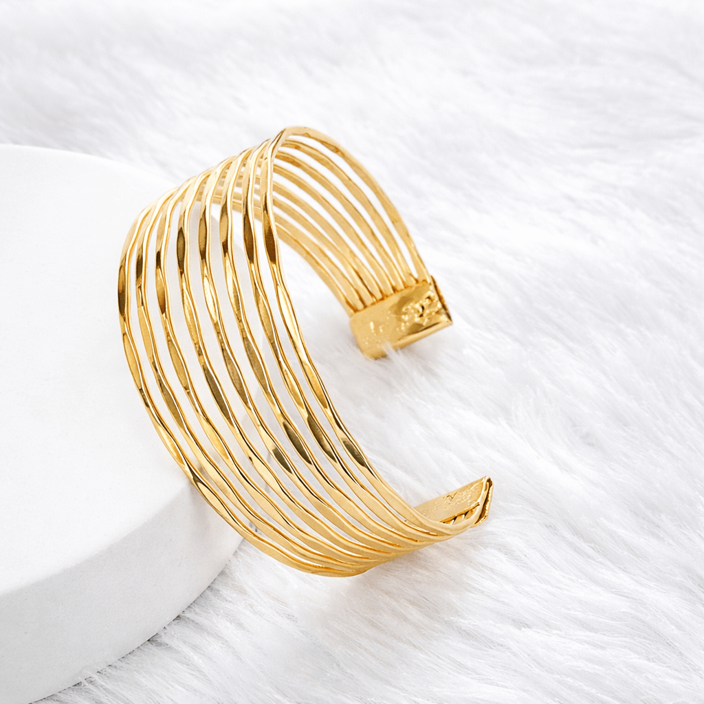 Minimal Multi-Band Gold Plated Open Cuff Bracelet