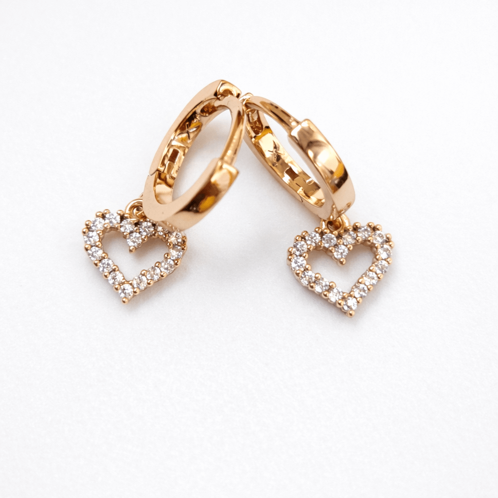 Forever Heart Drop Hoop 18K Gold Plated Earrings