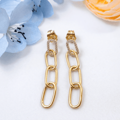Trendy Gold-Tone Chain Link Drop Earrings with Crystal Studs