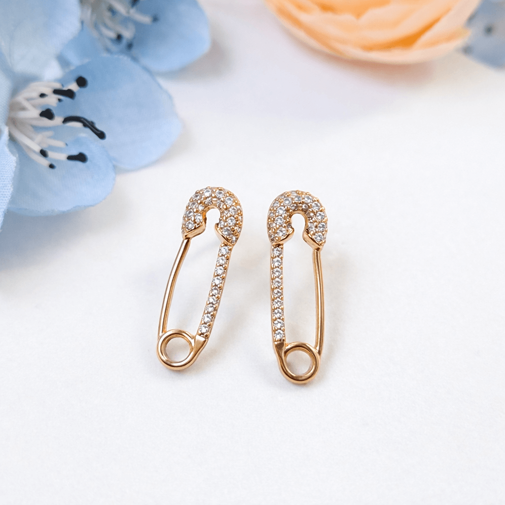 Minimal Rose Gold-Plated Safety Pin Stud Earrings