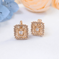 Elegant Rose Gold Plated Square Crystal Stud Earrings