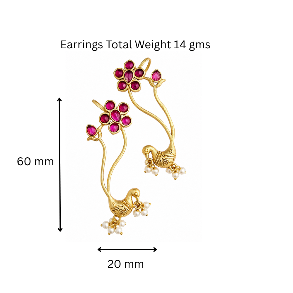 Peacock Grace Floral Gold Plated Earcuff