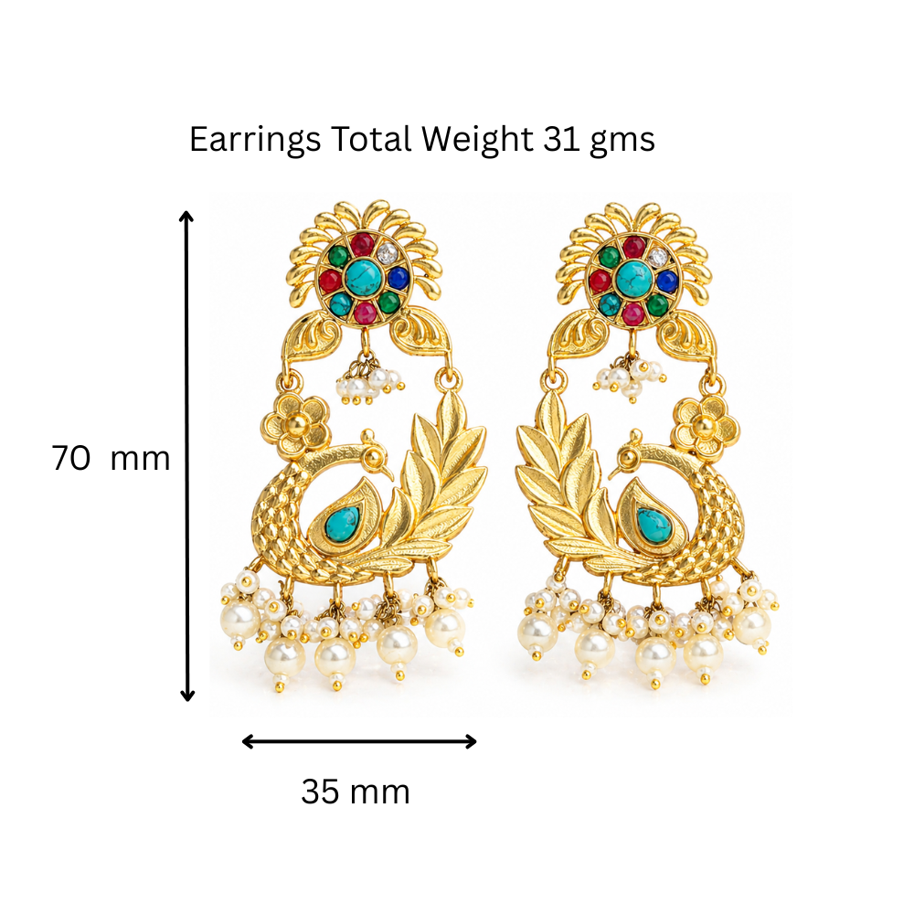 Royal Peacock Multicolor Pearl, Gold Plated Earrings