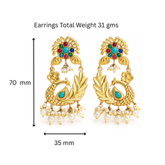 Royal Peacock Multicolor Pearl, Gold Plated Earrings