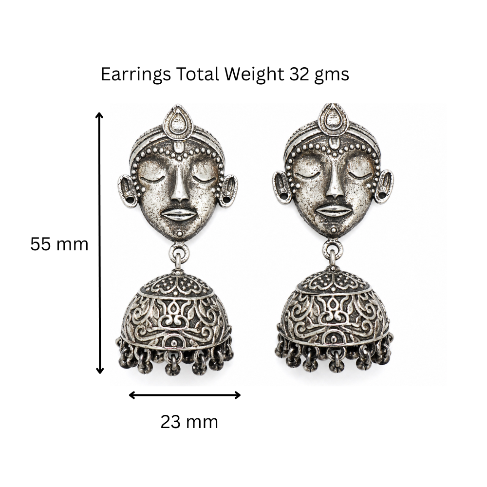 Tribal Face Oxidised Jhumka Earrings