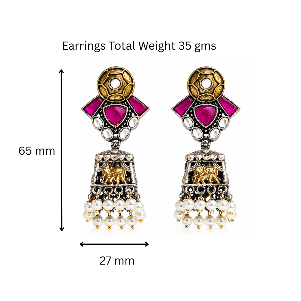 Heritage Elephant Dual Tone Temple Earrings