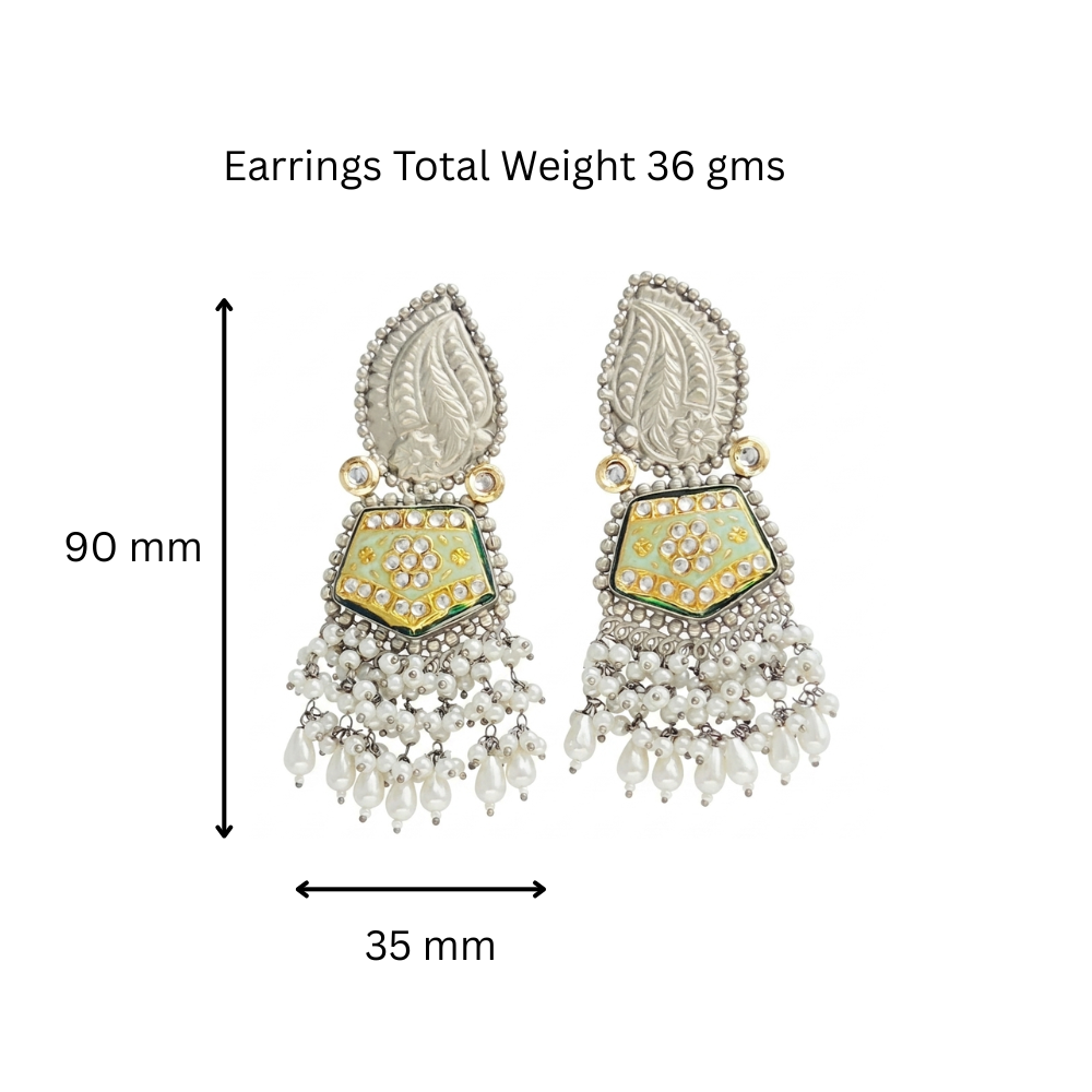 Mint Meenakari Pearl Fringe Earrings