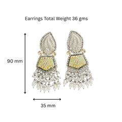 Mint Meenakari Pearl Fringe Earrings