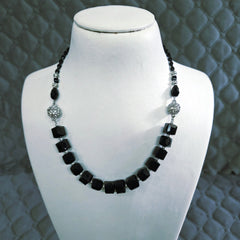 Black Crystal Beaded Necklace Cum Bracelet Set for Women Elegant Silver-Tone Designer Jewellery Set for Party Wedding Festive Wear
