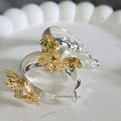 Dual Tone Floral Hoop Earrings for Women Gold & Silver Plated Statement Open Hoop Earrings